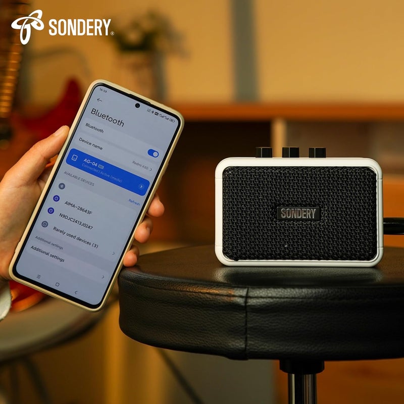 Sondery مضخم صوت صغير للجيتارات الكهربائية 5 واط مع مكبرين قابل لإعادة الشحن محمول للتدريب مضخم صغير مع تأثيرات أوفر درايف/نظيف وبلوتوث - Image 3